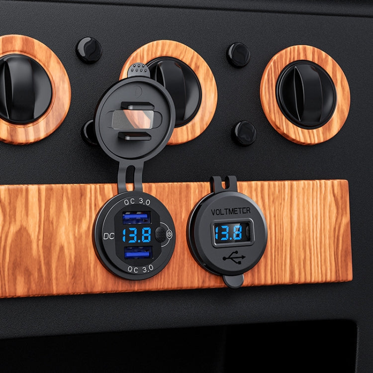 Aluminum Alloy Double QC3.0 Fast Charge With Button Switch Car USB Charger Water-resistant Car Charger Specification: Golden Shell Green Light With 60cm Line