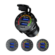Car Motorcycle Ship Modified With Colorful Screen Display USB Dual QC3.0 Fast Charge Car Charger, Model: P20-A With Terminal