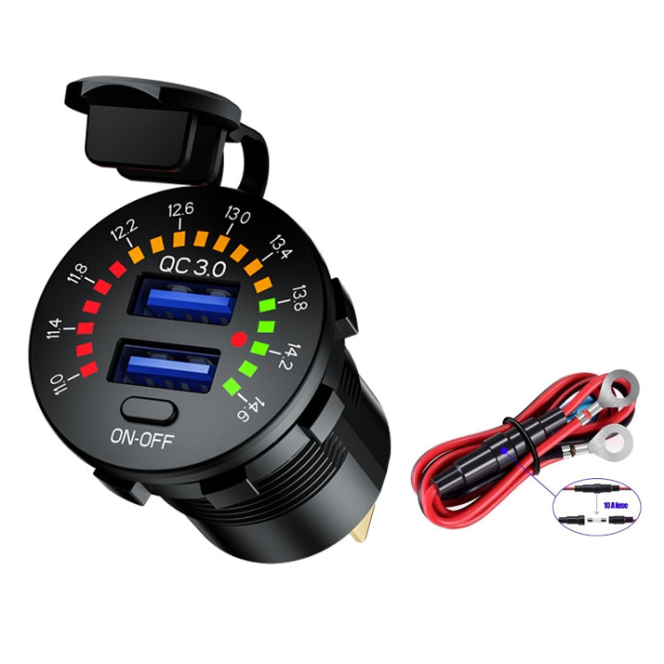 Car Motorcycle Ship Modified With Colorful Screen Display USB Dual QC3.0 Fast Charge Car Charger, Model: P20-A With 60cm Line - DIY Modified Charger by PMC TechLife | Online Shopping South Africa | PMC TechLife
