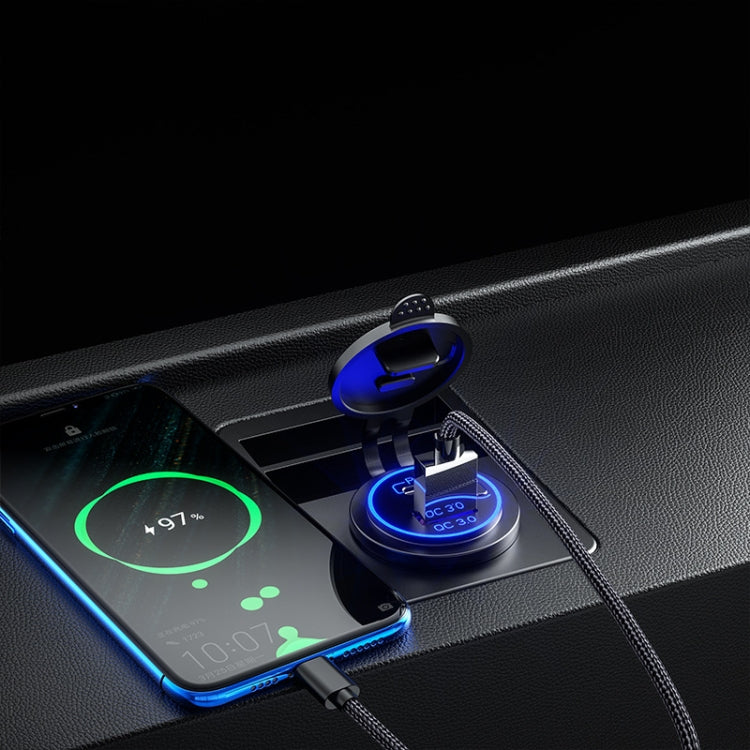 Car Motorcycle Ship Modified USB Charger Waterproof PD + QC3.0 Fast Charge, Model: Blue Light With 60cm Line - DIY Modified Charger by PMC TechLife | Online Shopping South Africa | PMC TechLife