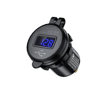 Car Motorcycle Modified USB Charger QC3.0 Metal Water-resistant Fast Charge(Black Shell Blue Light)