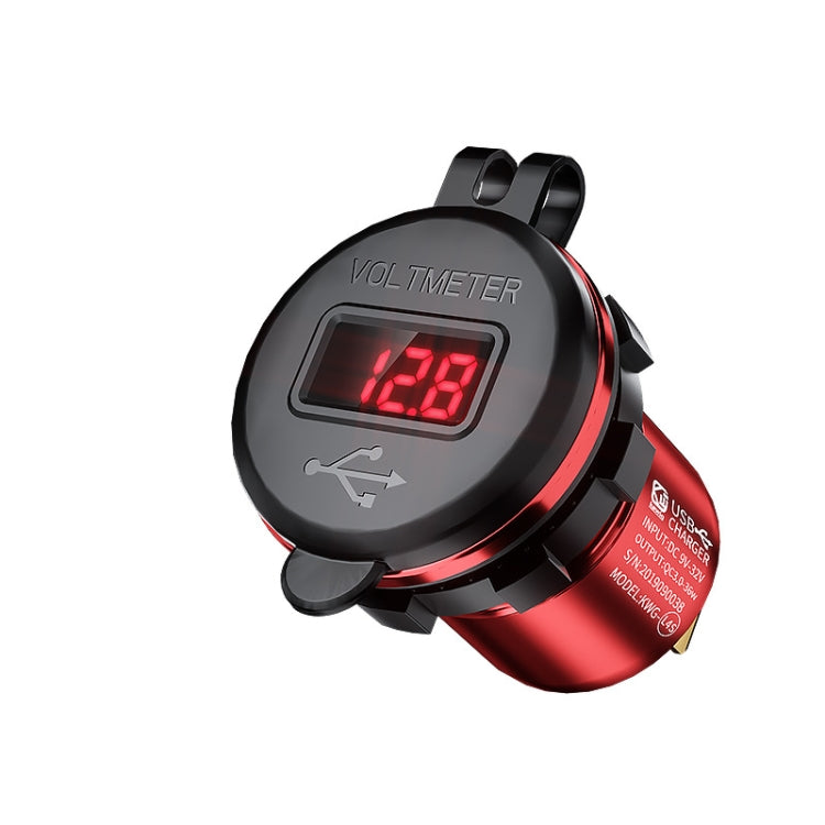 Car Motorcycle Modified USB Charger QC3.0 Metal Water-resistant Fast Charge(Red Shell Red Light)