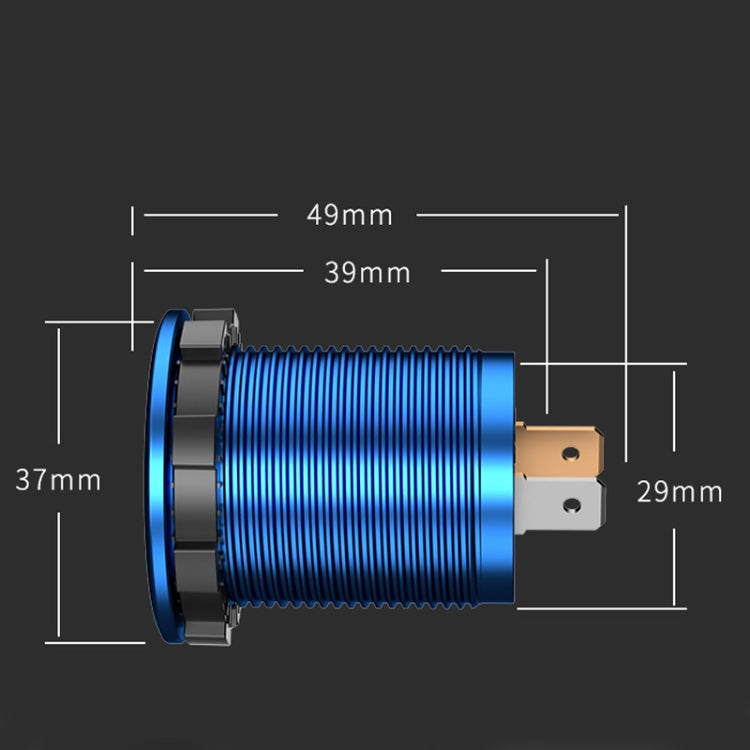 Car Motorcycle Modified USB Charger QC3.0 Metal Water-resistant Fast Charge(Black Shell Blue Light)