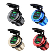Car Motorcycle Modified USB Charger QC3.0 Metal Water-resistant Fast Charge(Red Shell Red Light)