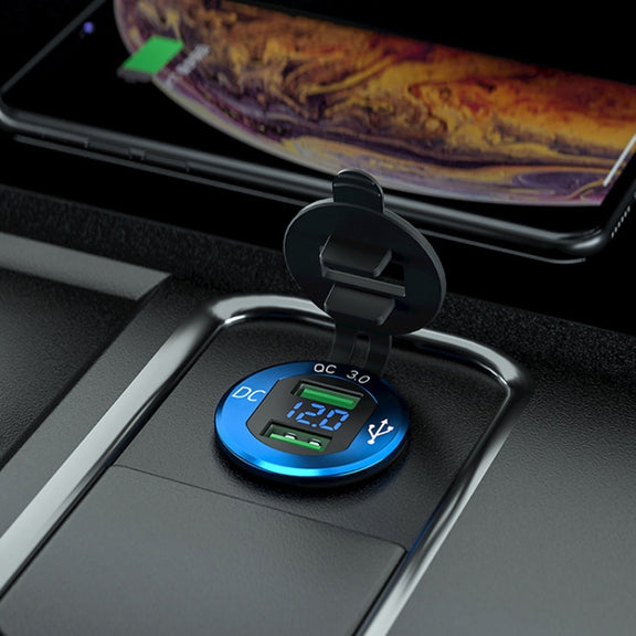Car Motorcycle Modified USB Charger QC3.0 Metal Water-resistant Fast Charge(Red Shell Red Light)
