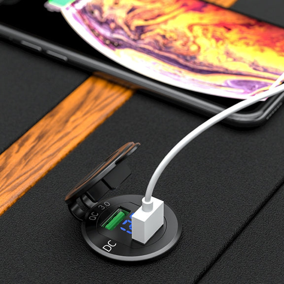 Car Motorcycle Modified USB Charger QC3.0 Metal Water-resistant Fast Charge(Red Shell Red Light)