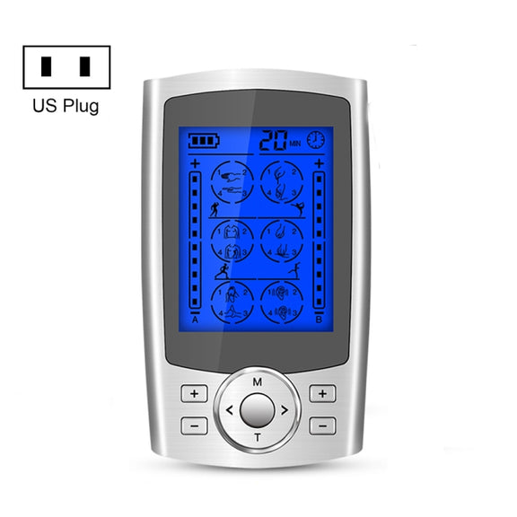 24-Mode Digital Electronic Pulse Massager Intelligent Whole Body Physical Therapy Meridian Massager, Specification: US Plug( Silver)