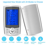 24-Mode Digital Electronic Pulse Massager Intelligent Whole Body Physical Therapy Meridian Massager, Specification: EU Plug( Silver)