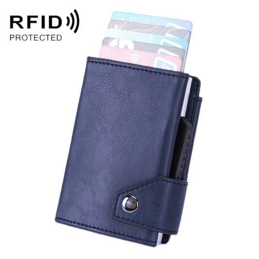 Anti-Theft Aluminum Alloy Coin Purse RFID Anti-Degaussing Automatic Pop-Up PU Bank Card Bag(Mad Horse Blue) - free shipping - PMC Jewellery - Order now!