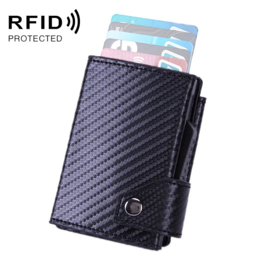 Anti-Theft Aluminum Alloy Coin Purse RFID Anti-Degaussing Automatic Pop-Up PU Bank Card Bag(Carbon Fiber Black) - free shipping - PMC Jewellery - Order now!