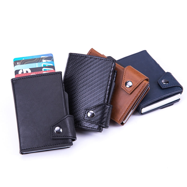 Anti-Theft Aluminum Alloy Coin Purse RFID Anti-Degaussing Automatic Pop-Up PU Bank Card Bag(Carbon Fiber Black) - free shipping - PMC TechLife - Order now!