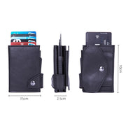 Anti-Theft Aluminum Alloy Coin Purse RFID Anti-Degaussing Automatic Pop-Up PU Bank Card Bag(Mad Horse Blue)