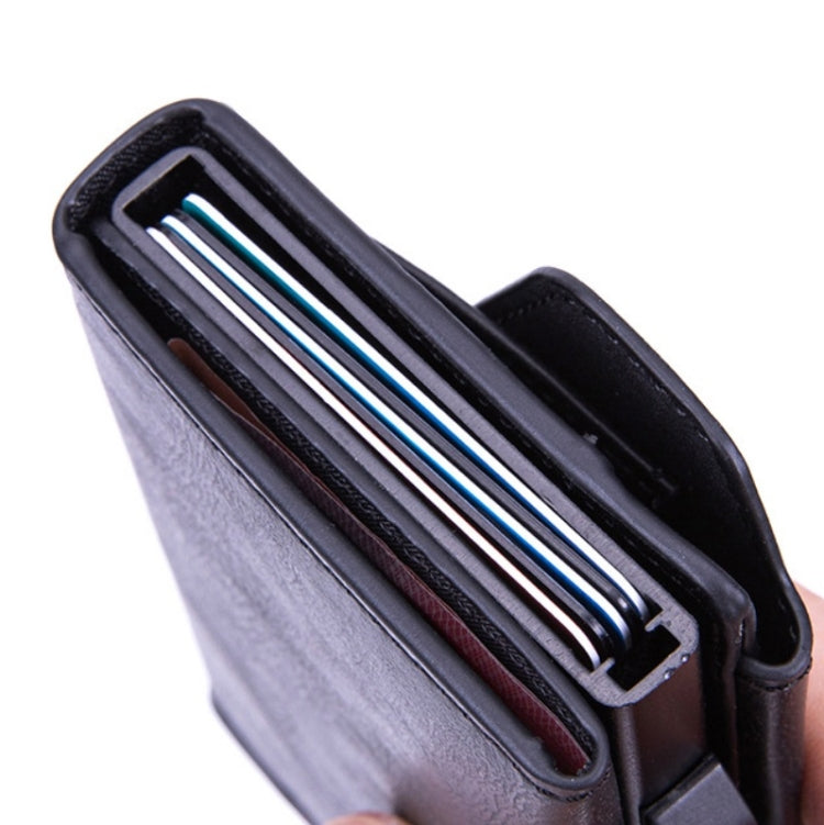 Anti-Theft Aluminum Alloy Coin Purse RFID Anti-Degaussing Automatic Pop-Up PU Bank Card Bag(Carbon Fiber Black) - free shipping - PMC TechLife - Order now!