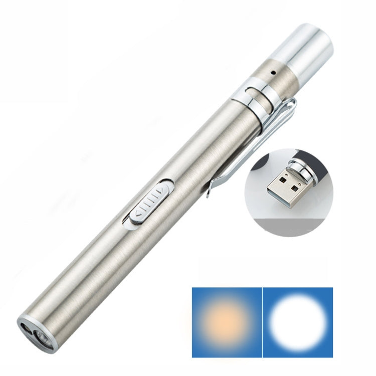 Flashlight Pupil Pen Light Yellow White Dual Light Source Dental Light LED Stainless Steel Morning Inspection Light(Silver) - LED Flashlight by PMC TechLife | Online Shopping South Africa | PMC TechLife