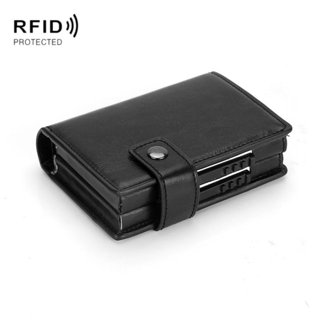 Dual Card Aluminum Alloy Card Box RFID Anti-Theft Wallet(Mad Horse Black)