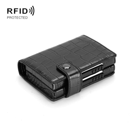 Dual Card Aluminum Alloy Card Box RFID Anti-Theft Wallet(Crocodile Pattern Black) - free shipping - PMC Jewellery - Order now!