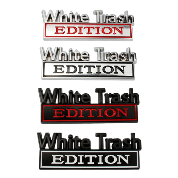 2 PCS Car Metal Modification Standard White Trash Edition Car Label Stickers(Silver Black)
