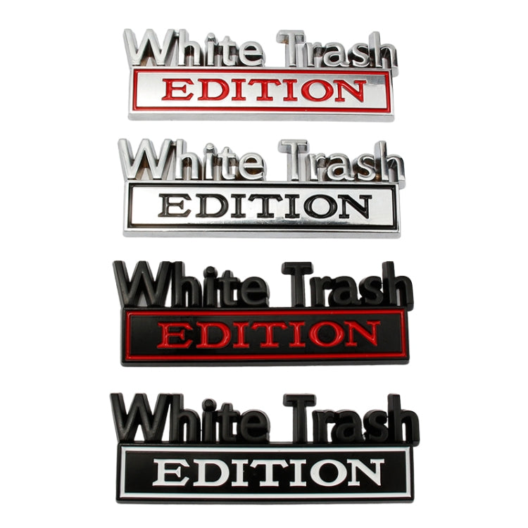 2 PCS Car Metal Modification Standard White Trash Edition Car Label Stickers(Silver Black)