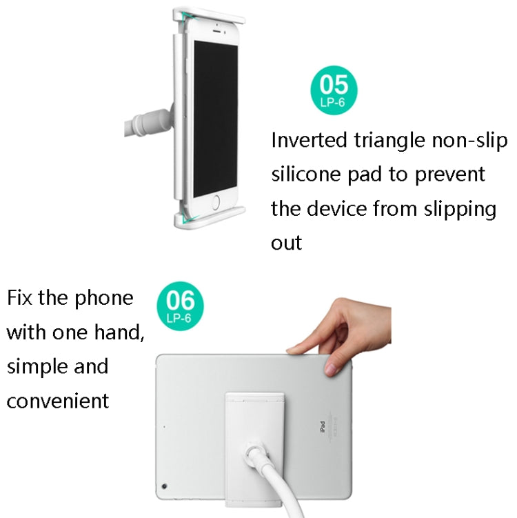 LP-6 Tablet Mobile Phone Lazy Bracket Detachable Bed Bracket, Style: Three-stage (Silver)