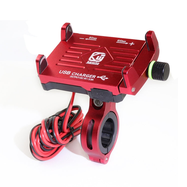 Kewig M6 Aluminum Alloy Motorcycle Mobile Phone Bracket Rechargeable With Switch Waterproof Stable Navigation Bracket(Red) - free shipping - PMC TechLife - Order now!
