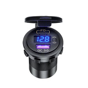 12V Modified Car USB Charger With Voltage Display PD QC3.0 Socket(With Terminal Green Light)