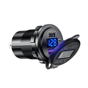 12V Modified Car USB Charger With Voltage Display PD QC3.0 Socket(With Terminal Green Light)