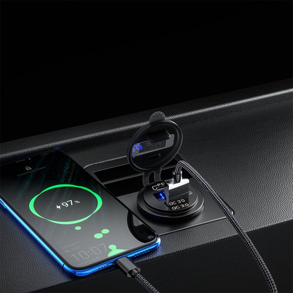 12V Modified Car USB Charger With Voltage Display PD QC3.0 Socket(With Terminal Green Light)