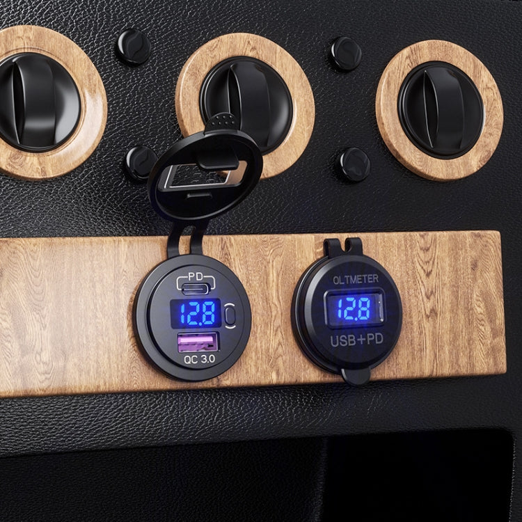 12V Modified Car USB Charger With Voltage Display PD QC3.0 Socket(With Terminal Blue Light) - DIY Modified Charger by PMC TechLife | Online Shopping South Africa | PMC TechLife