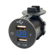 4.2A Dual USB With Voltage Display Mobile Phone Charger Socket Power Supply 12V Car Motorcycle(Blue Light)
