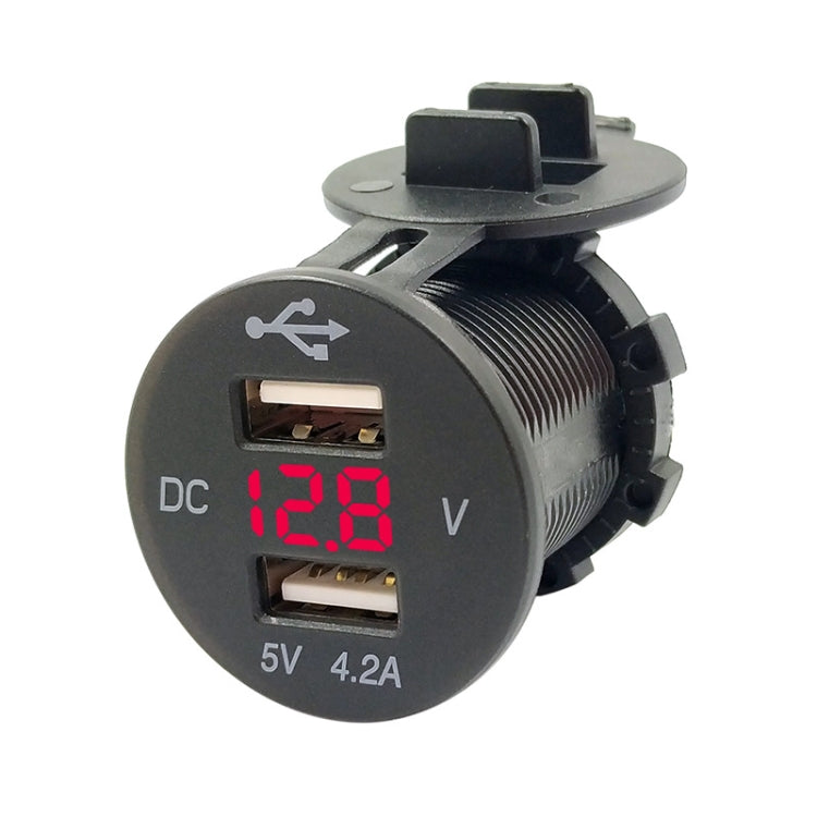 4.2A Dual USB With Voltage Display Mobile Phone Charger Socket Power Supply 12V Car Motorcycle(Red Light) - free shipping - PMC Jewellery - Order now!