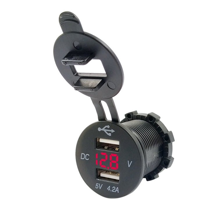 4.2A Dual USB With Voltage Display Mobile Phone Charger Socket Power Supply 12V Car Motorcycle(Red Light) - free shipping - PMC Jewellery - Order now!