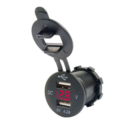 4.2A Dual USB With Voltage Display Mobile Phone Charger Socket Power Supply 12V Car Motorcycle(Red Light) - free shipping - PMC Jewellery - Order now!