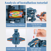 Electric Mechanical Dinosaur Toy Simulation Animal Toy Multifunctional Sound And Light Toy, Style:  Spray-Dark Black