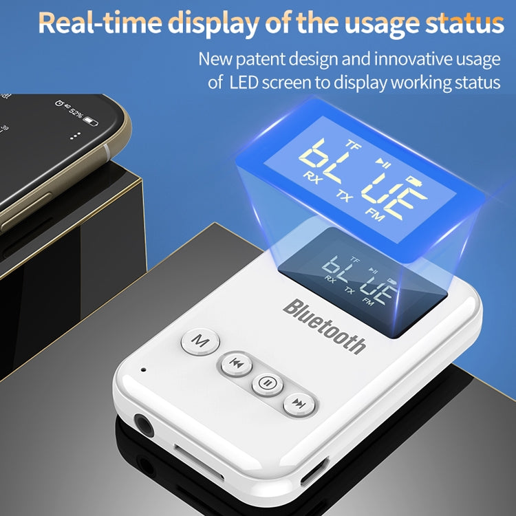 K6-W Bluetooth 5.0 Receiver Transmitter 2 in 1 Adapter Computer Speaker Car FM (White) - free shipping - PMC TechLife - Order now!