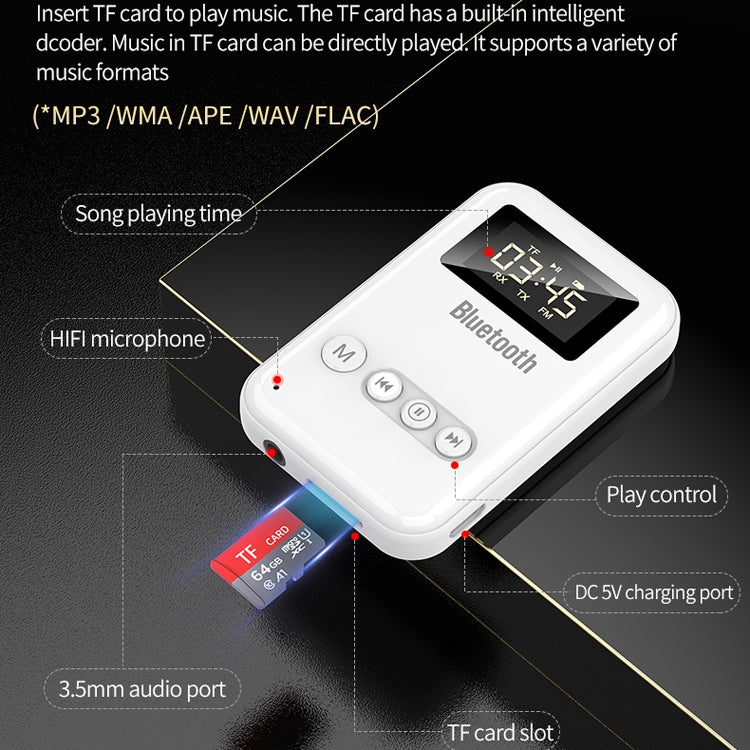 K6-W Bluetooth 5.0 Receiver Transmitter 2 in 1 Adapter Computer Speaker Car FM (White) - free shipping - PMC TechLife - Order now!