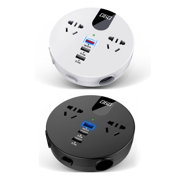 QC3.0 Car 12V 24V To 110V 220V Multi-function Inverter(White Round)