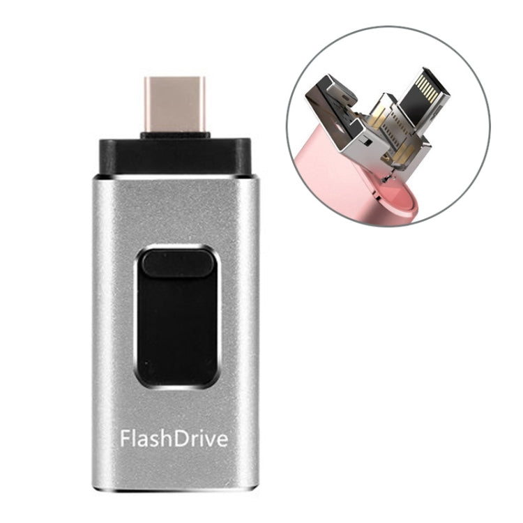 64GB SH02 USB 3.0 + 8 Pin + Mirco USB + Type-C 4 In 1 Mobile Computer U-Disk With OTG Function(Silver) - free shipping - PMC TechLife - Order now!