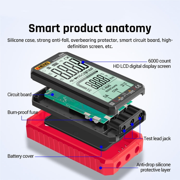 ANENG 620A Full Screen Smart Digital Multimeter(Red) - free shipping - PMC TechLife - Order now!
