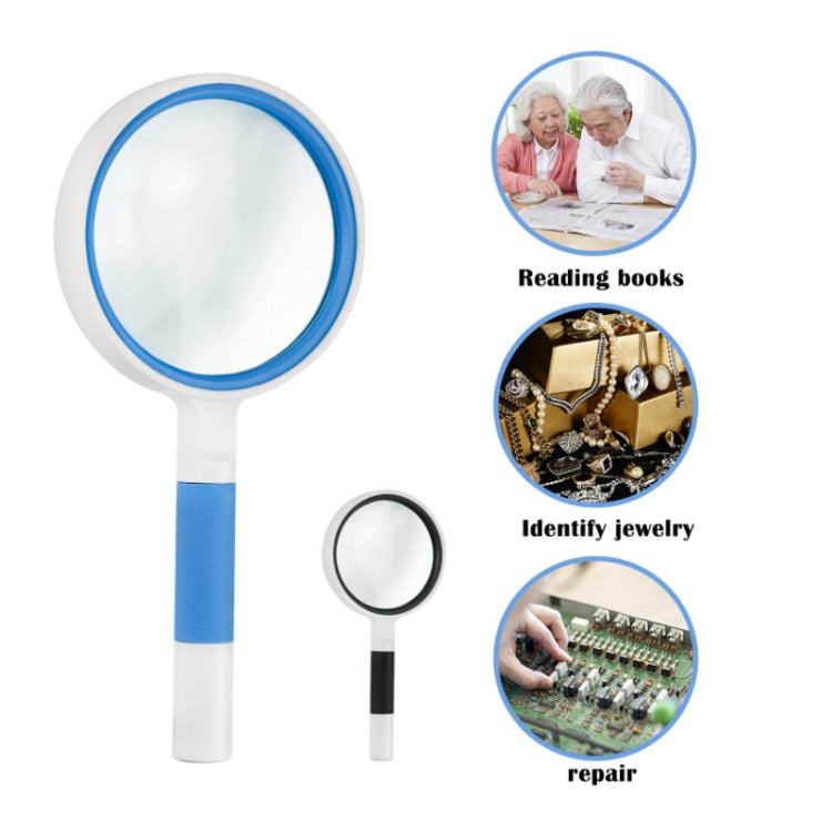 Hand-Held Reading Magnifier Glass Lens Anti-Skid Handle Old Man Reading Repair Identification Magnifying Glass, Specification: 65mm 6 Times (Black White) - free shipping - PMC TechLife - Order now!