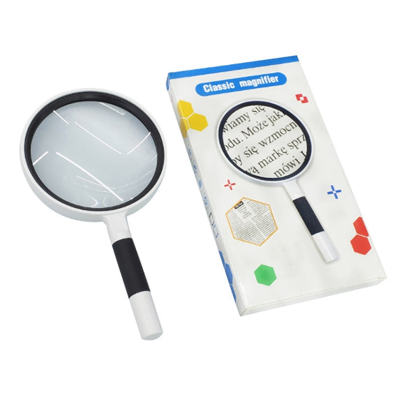 Hand-Held Reading Magnifier Glass Lens Anti-Skid Handle Old Man Reading Repair Identification Magnifying Glass, Specification: 85mm 10 Times (Blue White)