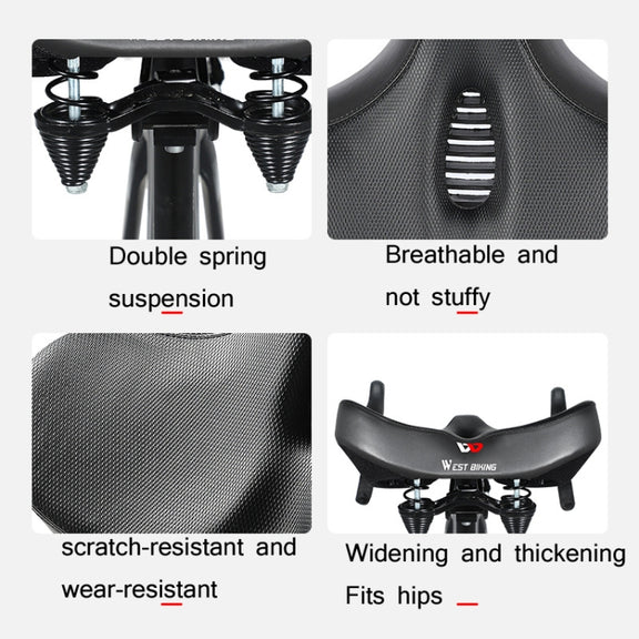 WEST BIKING Bicycle Riding Big Butt Comfortable Saddle(Black Hollow Windshield)