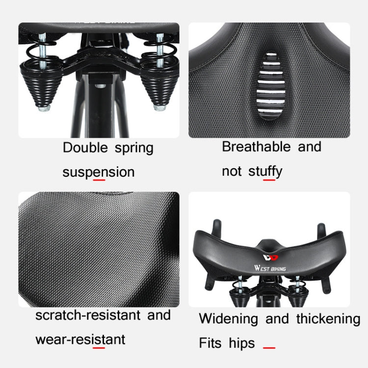 WEST BIKING Bicycle Riding Big Butt Comfortable Saddle(Black Hollow Windshield)