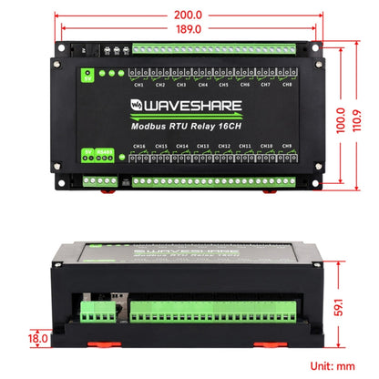 Waveshare 24921 Modbus RTU 16-Ch Relay Module, RS485 Interface, With Multiple Isolation Protection Circuits - free shipping - PMC Jewellery - Order now!