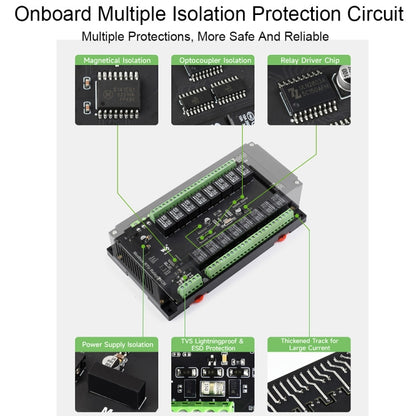 Waveshare 24921 Modbus RTU 16-Ch Relay Module, RS485 Interface, With Multiple Isolation Protection Circuits - free shipping - PMC Jewellery - Order now!