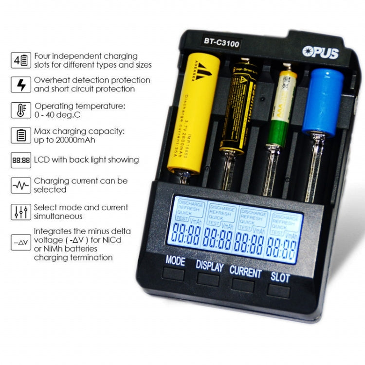 OPUS BT-C3100 Smart Smart Digital Intelligent 4-Slot Battery Charger(UK Plug) - free shipping - PMC Jewellery - Order now!
