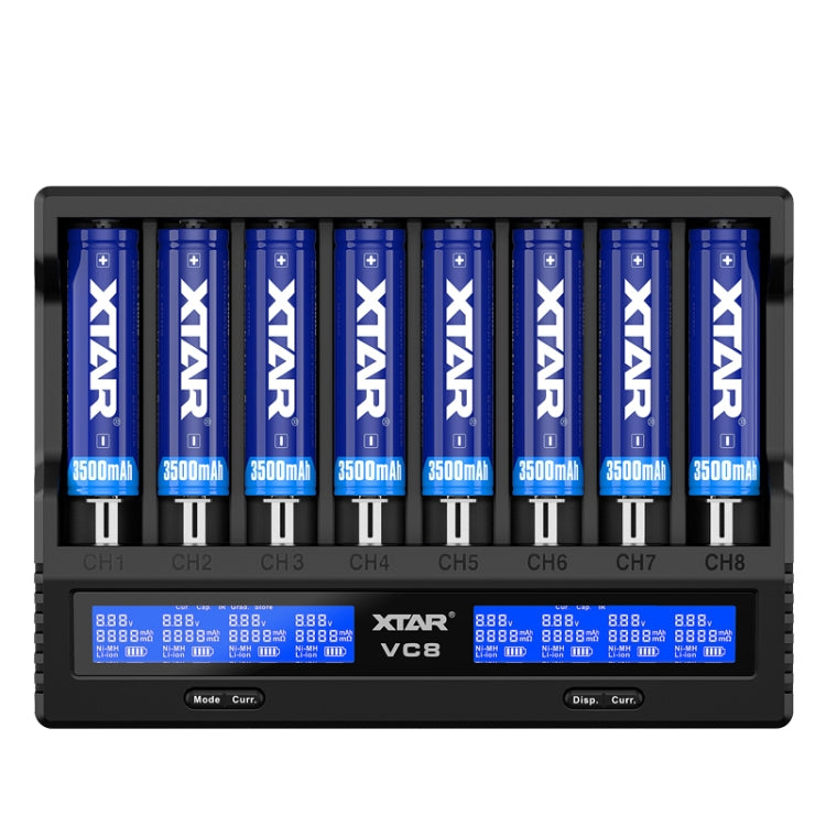 XTAR 8-Slot Battery Charger LCD Display Charger QC3.0 Type C Fast Charger for 21700 / 18650 Battery, Model: VC8 - free shipping - PMC Jewellery - Order now!