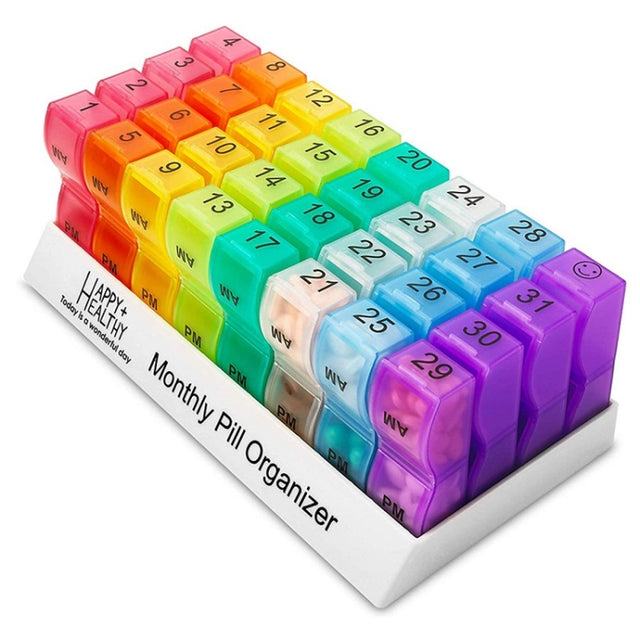 One Month Use 31-Compartment Plastic Colorful Pill Box Family Independent Pill Storage Box(20.5x10.3x7cm)