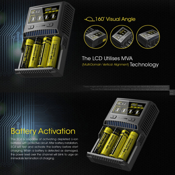 NITECORE 4-Slot Smart LCD Fast Charger, Model: SC4(US Plug)