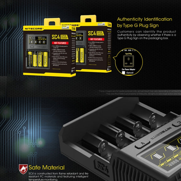 NITECORE 4-Slot Smart LCD Fast Charger, Model: SC4(US Plug)