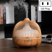 Bird Cage Wood Graphic Aromatherapy Machine Ultrasonic Smart Home Colorful Night Light Hollow Humidifier, Product specifications: US Plug(Light Wood Pattern)